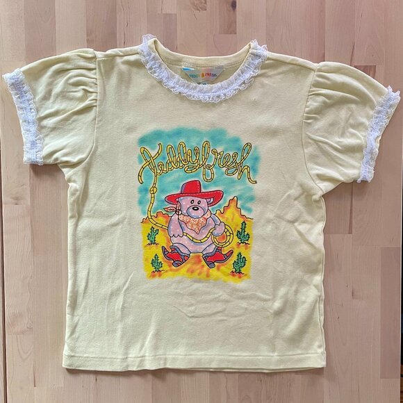 Teddy Fresh Women's Cowboy Teddy Bear Western Top Shirt with Lace Trim size XS - Picture 1 of 8